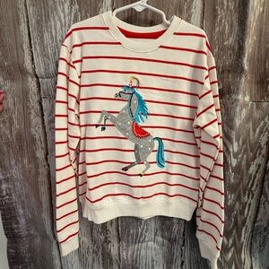 Striped Sweater with Embroidered Horse Design